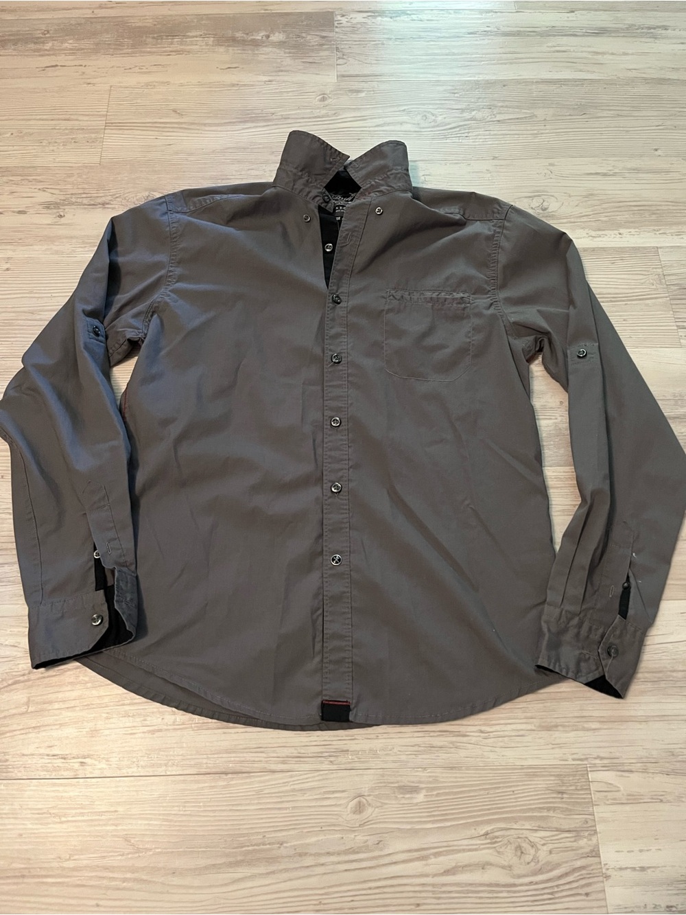 Dryl Clothing Company Gray Button Up Shirt Mens Small Floral Trim Modern Fit